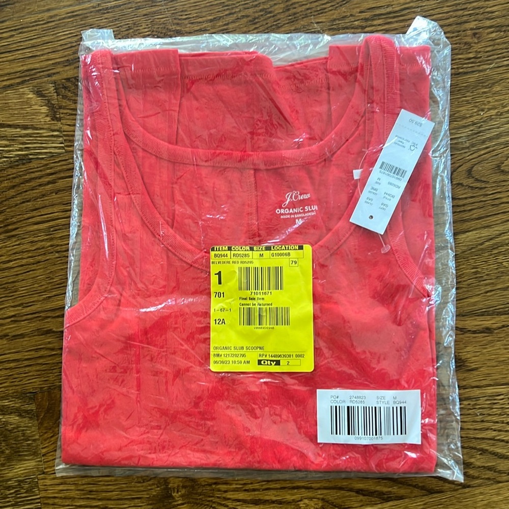 J. Crew Red Organic Slub Scoopneck Tank Tee Style BQ944 Size Medium